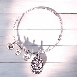 Alex & Ani Sister Charm Bangle Bracelet Silver-Tone Adjustable